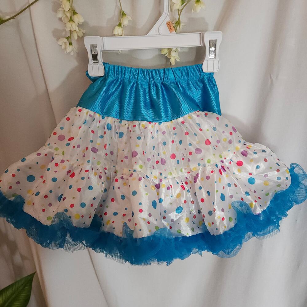 Girls Polka Dot Blue White Pettiskirt Tutu Dance Costume Size S